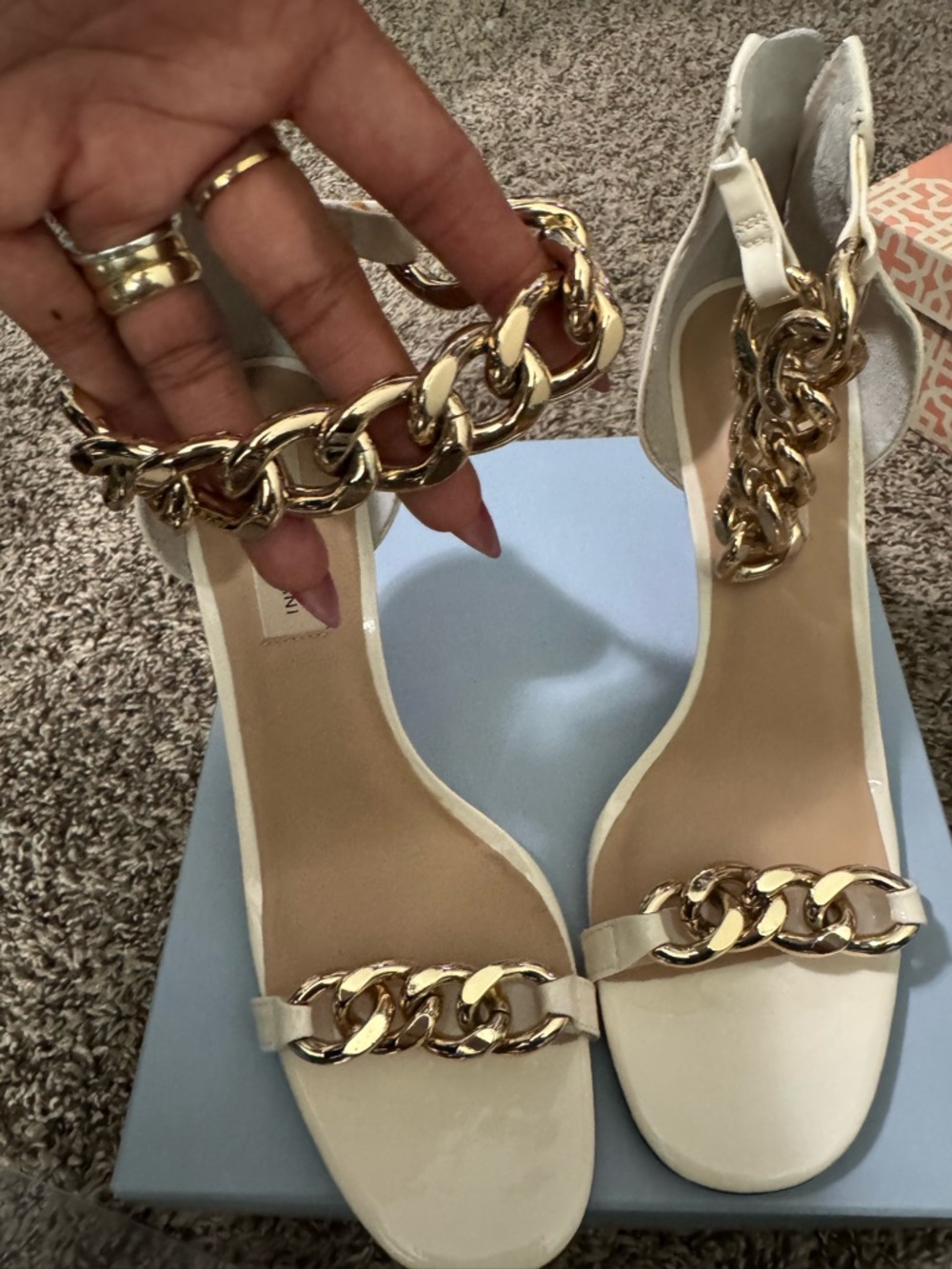 ANTONIO MELANI White Chain-Accent Ankle Strap Heels